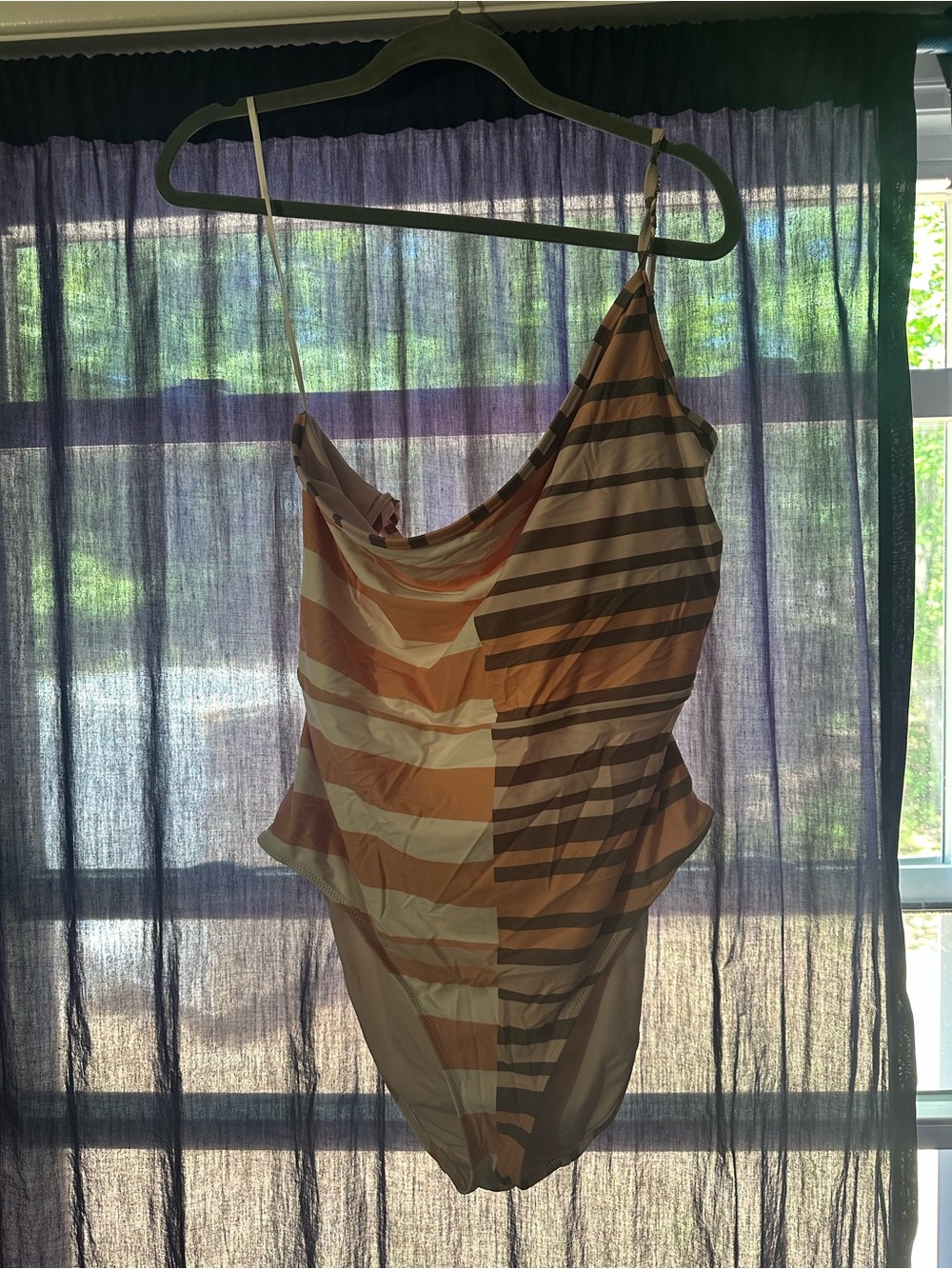 aerie Striped One-Piece Swimsuit in Tan and Cream